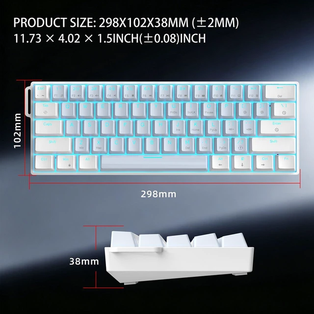 Alt view image 7 of 7 - HXSJ Mechanical Gaming Keyboard, RGB Backlit Wired Keyboard, 61 Keys with Multiple Lighting Modes for Windows/Mac/Desktop/Laptops/PC, Blue Switch (White Blue)