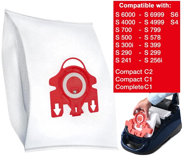 Alt view image 2 of 7 - 12 Packs 3D Airclean Bags Compatible for Miele 3D FJM Vacuum Cleaner Bags FJM Dustbags, for Complete C1, Compact C1, Compact C2, S6, S4, S700 S500 S300 S200 Series with 4 Set Filters