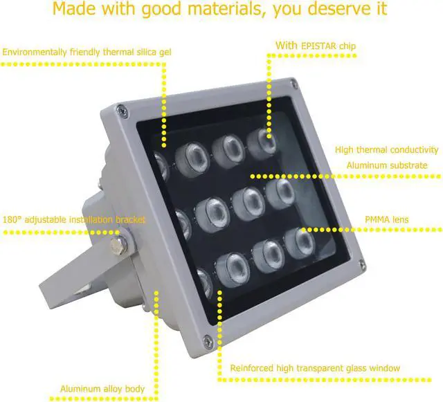Alt view image 4 of 14 - AUTENS IR Illuminator, 850nm 12-Led Wide Angle IP67 Waterproof Night Vision IR Infrared Light for IP Camera CCTV Analogue Security Surveillance Camera with 12V DC Power Adapter (90 Degree)