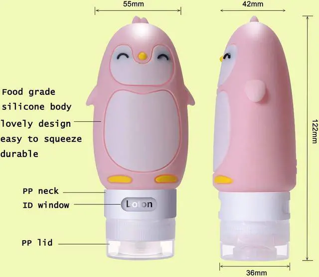 Alt view image 5 of 7 - AUTENS Leakproof Silicone Travel Bottles Accessories Set, 3oz (90ml) 4 Pack Refillable Cute Penguin Travel Containers for Shampoo, Conditioner, Liquid, Lotion, Sunscreen - FDA, TSA Approved & BPA Free