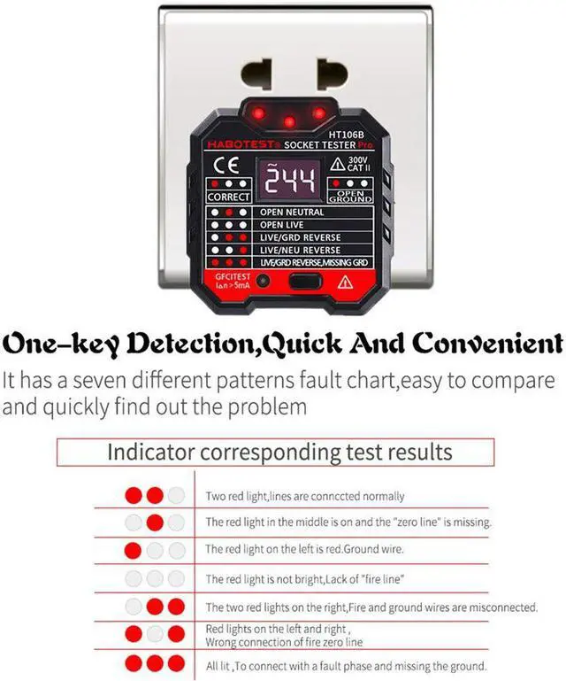 Alt view image 4 of 7 - AUTENS GFCI Outlet Tester, Socket Detector 48-250V Automatic Electric Power Circuit Polarity Voltage Detector Plug In Wall Breaker Finder Leakage Test With LED Voltage Display Screen