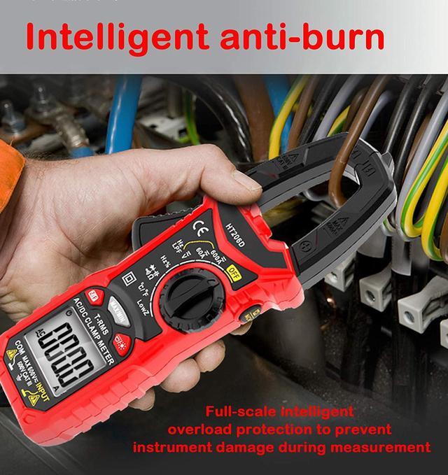 Alt view image 5 of 7 - AC/DC Digital Clamp Meter 6000 Counts True RMS Auto Range NCV AC DC Current Voltage Resistance Capacitance Frequency Diode Temperature Measure Tester, Backlight LCD Display Flashlight
