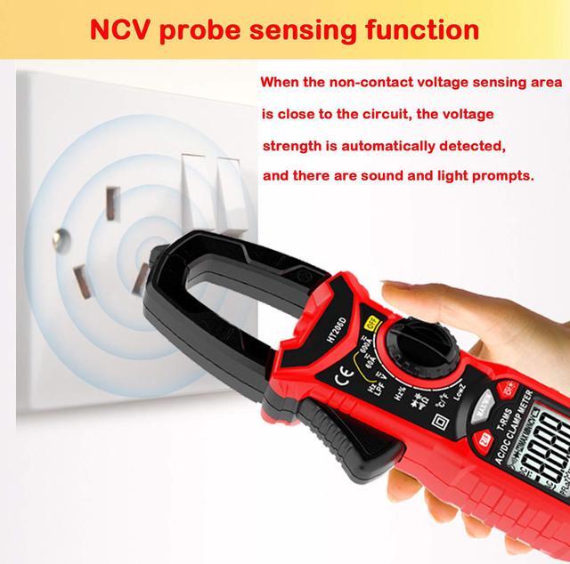 Alt view image 7 of 7 - AC/DC Digital Clamp Meter 6000 Counts True RMS Auto Range NCV AC DC Current Voltage Resistance Capacitance Frequency Diode Temperature Measure Tester, Backlight LCD Display Flashlight