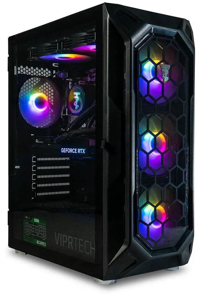 Main image of ViprTech Ghost 3.0 Liquid-Cooled PC - AMD Ryzen 5 5600X (4.6Ghz Turbo), RTX 5060 8GB, 16GB DDR4 3200, 1TB NVMe SSD, VR-Ready, Streaming, RGB, Windows 11, Gaming Desktop Computer, Black