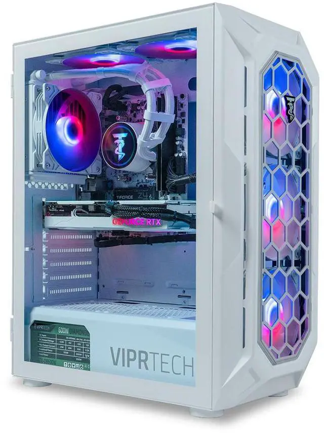 Main image of ViprTech Ghost 3.0 Liquid-Cooled PC - AMD Ryzen 5 5600X (4.6Ghz Turbo), RTX 4060 8GB, 32GB DDR4 3200, 1TB NVMe SSD, VR-Ready, Streaming, RGB, Windows 11, Gaming Desktop Computer White