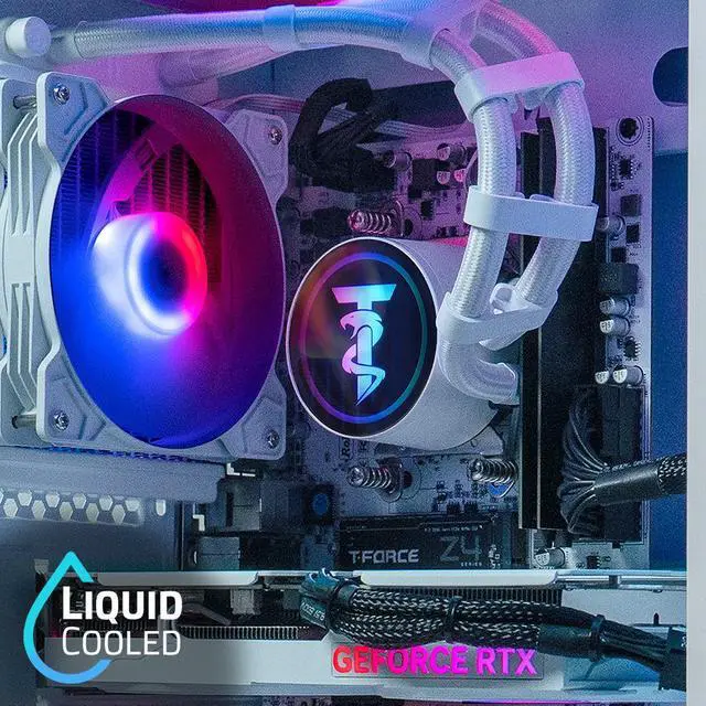 Alt view image 4 of 7 - ViprTech Ghost 3.0 Liquid-Cooled PC - AMD Ryzen 5 5600X (4.6Ghz Turbo), RTX 4060 8GB, 32GB DDR4 3200, 1TB NVMe SSD, VR-Ready, Streaming, RGB, Windows 11, Gaming Desktop Computer White
