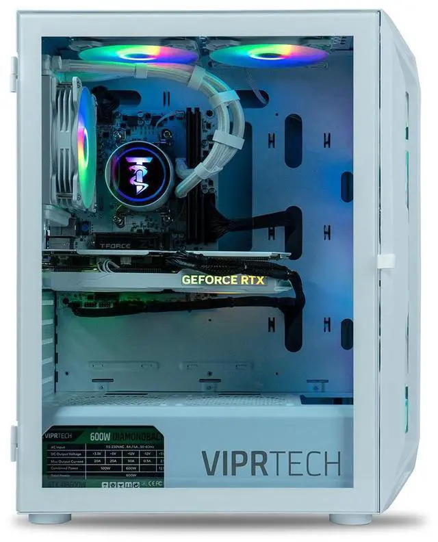 Alt view image 3 of 7 - ViprTech Ghost 3.0 Liquid-Cooled PC - AMD Ryzen 5 5600X (4.6Ghz Turbo), RTX 4060 8GB, 32GB DDR4 3200, 1TB NVMe SSD, VR-Ready, Streaming, RGB, Windows 11, Gaming Desktop Computer White