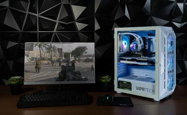 Alt view image 2 of 7 - ViprTech Ghost 3.0 Liquid-Cooled PC - AMD Ryzen 5 5600X (4.6Ghz Turbo), RTX 4060 8GB, 32GB DDR4 3200, 1TB NVMe SSD, VR-Ready, Streaming, RGB, Windows 11, Gaming Desktop Computer White