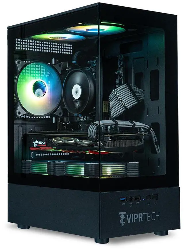 Main image of ViprTech Stryker 1.0 Gaming PC - AMD Ryzen 7 (4.1GHz Turbo), AMD RX 580 8GB, 16GB DDR4, 512GB SSD, WiFi BT, Win 11 Pro, RGB, Desktop Computer Prebuilt, Black