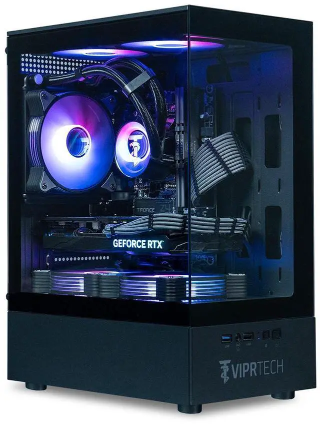 Main image of ViprTech Stryker 4.0 Liquid-Cooled PC - AMD Ryzen 7 (4.4GHz Turbo), RTX 4060 8GB, 32GB DDR4 3200, 1TB NVMe SSD, WiFi BT, Win 11 Pro, RGB, Gaming Desktop Computer Prebuilt, Black