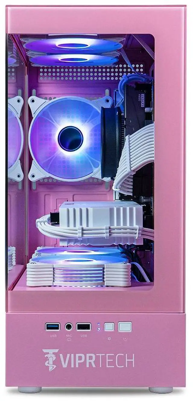 Alt view image 4 of 7 - ViprTech Stryker 4.0 Liquid-Cooled PC - AMD Ryzen 7 (4.4GHz Turbo), RTX 4060 8GB, 32GB DDR4 3200, 1TB NVMe SSD, WiFi BT, Win 11 Pro, RGB, Gaming Desktop Computer Prebuilt, Pink