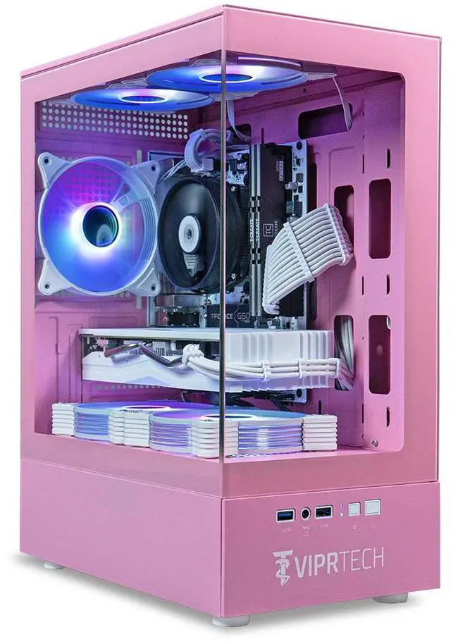 Main image of ViprTech Stryker 1.0 Gaming PC - AMD Ryzen 7 (4.1GHz Turbo), AMD RX 580 8GB, 16GB DDR4, 512GB SSD, WiFi BT, Win 11 Pro, RGB, Desktop Computer Prebuilt, Pink