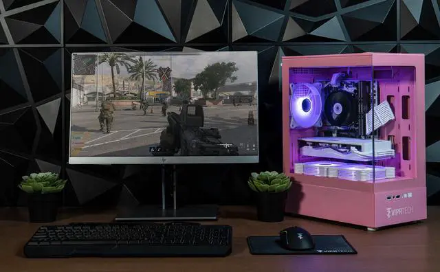 Alt view image 2 of 7 - ViprTech Stryker 1.0 Gaming PC - AMD Ryzen 7 (4.1GHz Turbo), AMD RX 580 8GB, 16GB DDR4, 512GB SSD, WiFi BT, Win 11 Pro, RGB, Desktop Computer Prebuilt, Pink