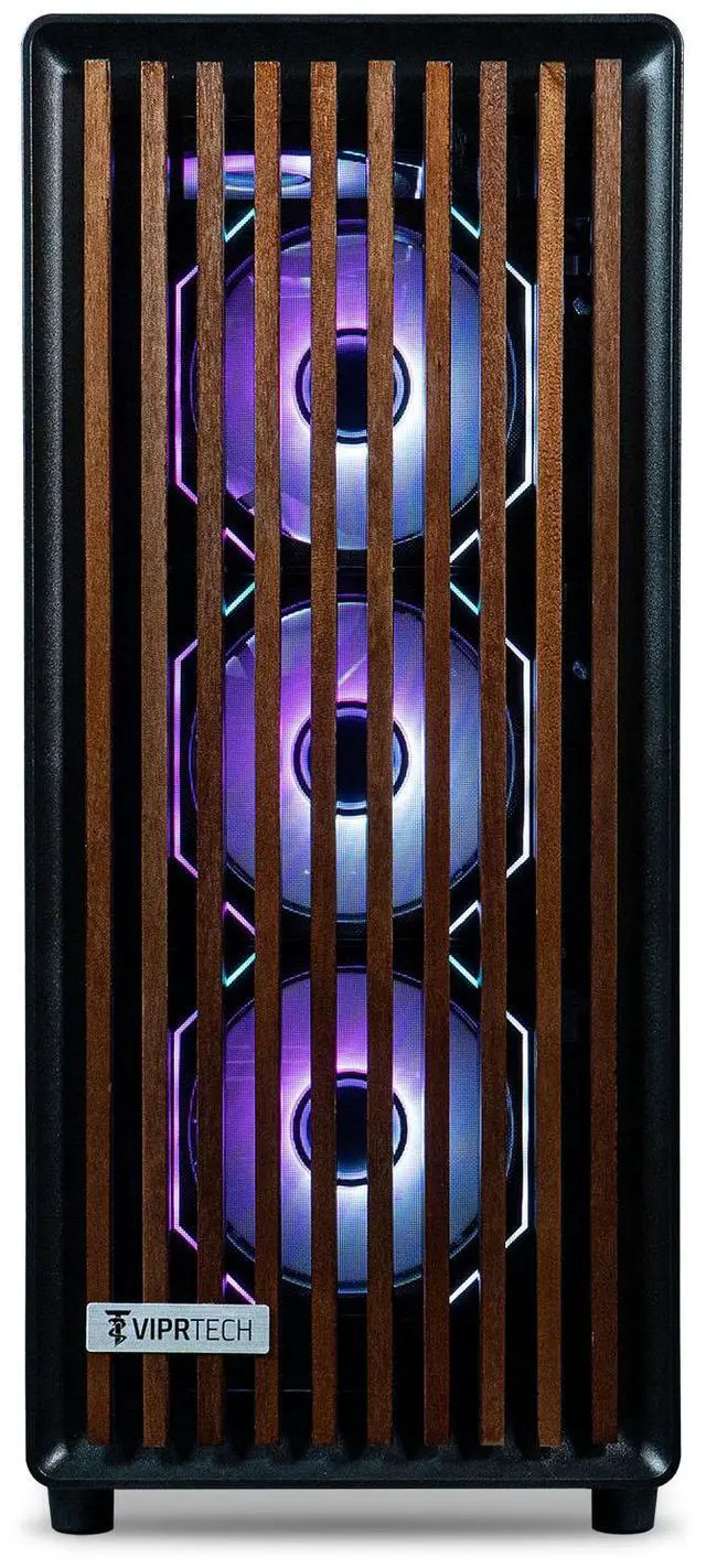 Alt view image 5 of 7 - ViprTech Overlord Liquid-Cooled Wood PC - AMD Ryzen 7 5700X (4.6Ghz Turbo), RTX 5060 Ti 8GB, 32GB DDR4 3200, 1TB NVMe SSD, Gold PSU, VR-Ready, RGB Keyboard Mouse, WiFi BT Win 11, Gaming Computer Black