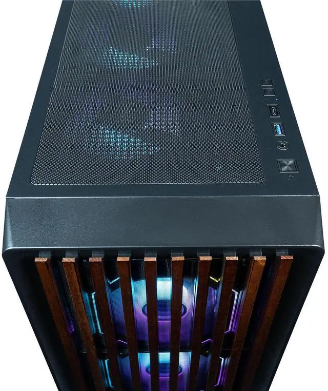 Alt view image 6 of 7 - ViprTech Overlord Liquid-Cooled Wood PC - AMD Ryzen 7 5700X (4.6Ghz Turbo), RTX 5060 Ti 8GB, 32GB DDR4 3200, 1TB NVMe SSD, Gold PSU, VR-Ready, RGB Keyboard Mouse, WiFi BT Win 11, Gaming Computer Black