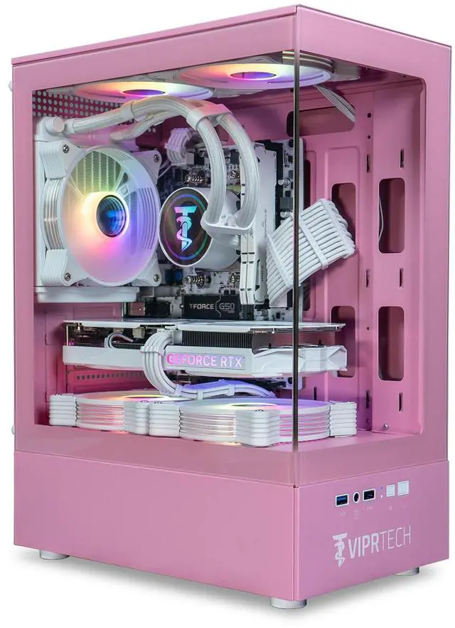 Main image of ViprTech Stryker 4.0 Liquid-Cooled PC - AMD Ryzen 7 (4.4GHz Turbo), RTX 5060 8GB, 32GB DDR4 3200, 1TB NVMe SSD, WiFi BT, Win 11 Pro, RGB, Gaming Desktop Computer Prebuilt, Pink