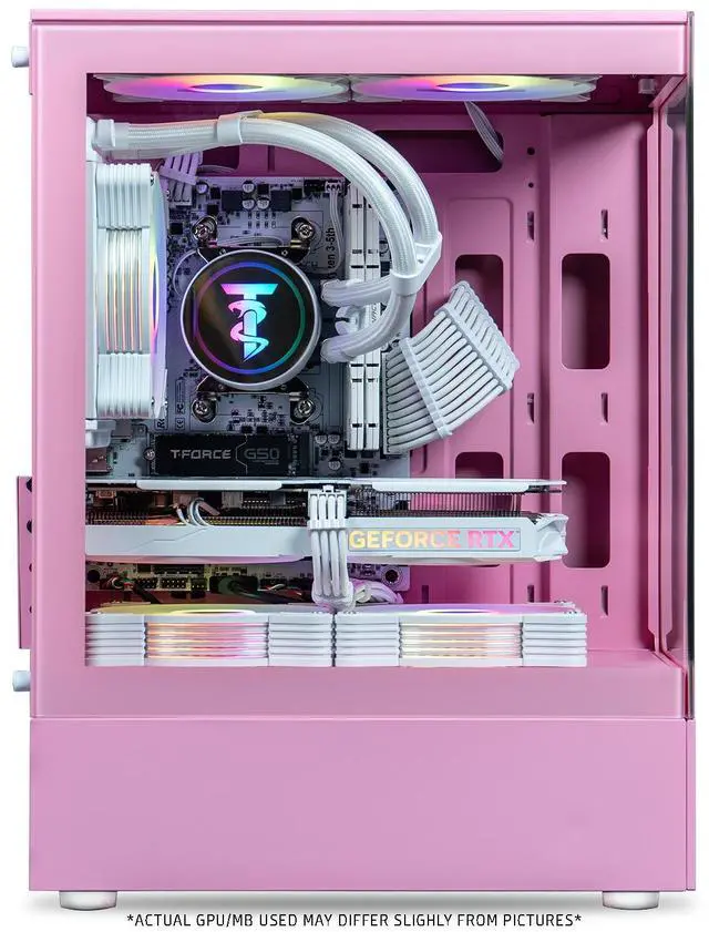 Alt view image 2 of 7 - ViprTech Stryker 4.0 Liquid-Cooled PC - AMD Ryzen 7 (4.4GHz Turbo), RTX 5060 8GB, 32GB DDR4 3200, 1TB NVMe SSD, WiFi BT, Win 11 Pro, RGB, Gaming Desktop Computer Prebuilt, Pink