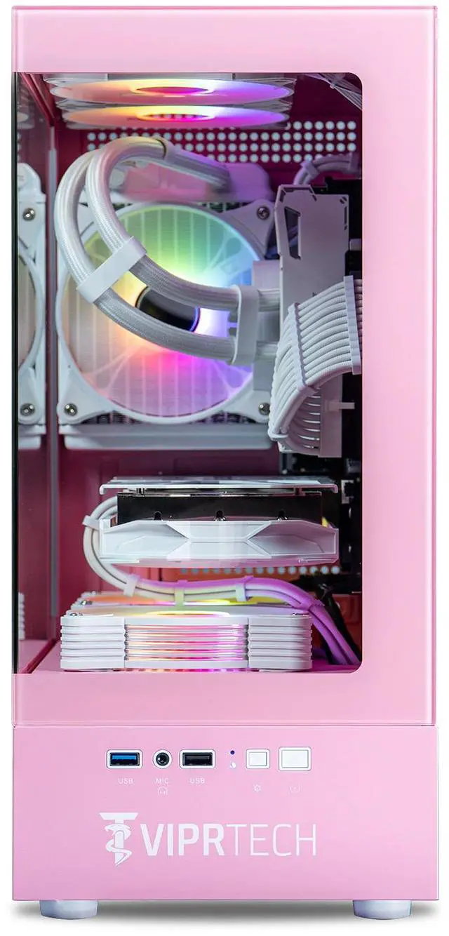Alt view image 3 of 7 - ViprTech Stryker 4.0 Liquid-Cooled PC - AMD Ryzen 7 (4.4GHz Turbo), RTX 5060 8GB, 32GB DDR4 3200, 1TB NVMe SSD, WiFi BT, Win 11 Pro, RGB, Gaming Desktop Computer Prebuilt, Pink