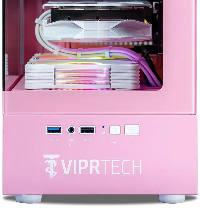 Alt view image 4 of 7 - ViprTech Stryker 4.0 Liquid-Cooled PC - AMD Ryzen 7 (4.4GHz Turbo), RTX 5060 8GB, 32GB DDR4 3200, 1TB NVMe SSD, WiFi BT, Win 11 Pro, RGB, Gaming Desktop Computer Prebuilt, Pink