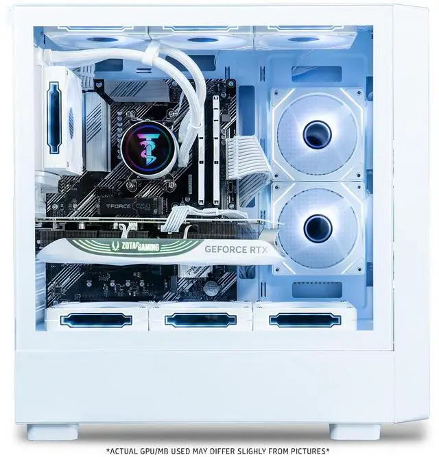 Alt view image 3 of 7 - ViprTech Overlord 2.0 Liquid-Cooled Wood PC - AMD Ryzen 7 5700X (4.6Ghz Turbo), RTX 5070 12GB, 32GB DDR4 3200, 2TB NVMe SSD, 800W Gold PSU, VR-Ready, WiFi BT, Win 11, Gaming Desktop Computer White