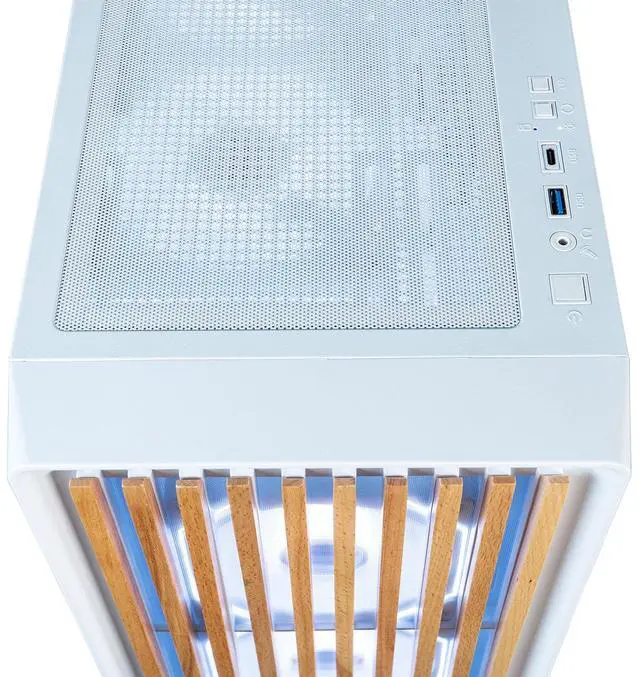 Alt view image 5 of 7 - ViprTech Overlord 2.0 Liquid-Cooled Wood PC - AMD Ryzen 7 5700X (4.6Ghz Turbo), RTX 5070 12GB, 32GB DDR4 3200, 2TB NVMe SSD, 800W Gold PSU, VR-Ready, WiFi BT, Win 11, Gaming Desktop Computer White