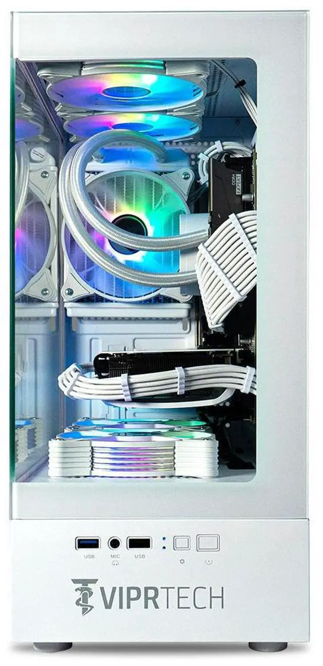 Alt view image 3 of 7 - ViprTech Stryker 3.0 Liquid-Cooled PC - AMD Ryzen 7 (4.1GHz Turbo), RTX 3060 12GB, 16GB DDR4, 1TB SSD, WiFi BT, Win 11 Pro, RGB, Gaming Desktop Computer Prebuilt, White