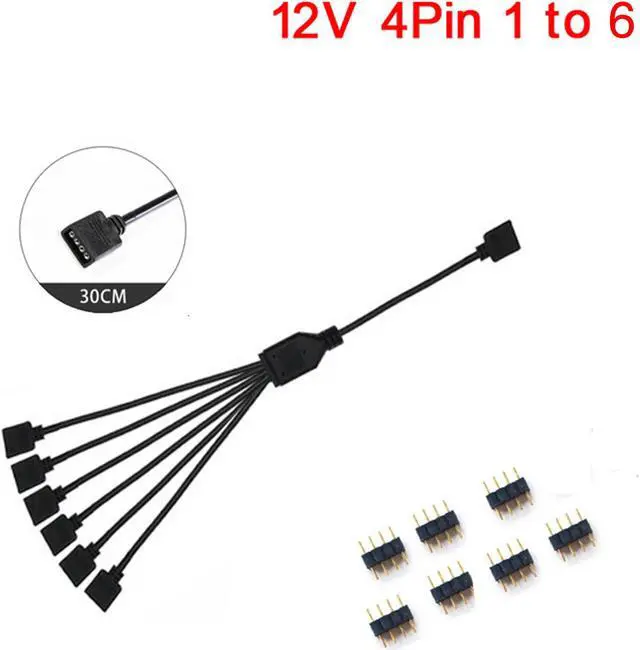Main image of RGB 12V 4Pin Extension Cable Adapter 30cm 1 to 6 RGB Splitter Cable for MSI A SUS ASRock AURA LED