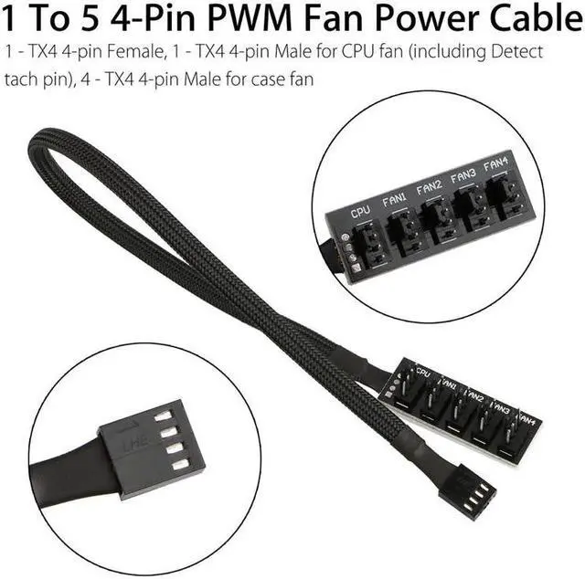 Alt view image 4 of 5 - 1 to 5 4pin 3pin Molex PWM CPU Cooler Case Chasis Cooling Fan Power Cable Hub Splitter Adapter