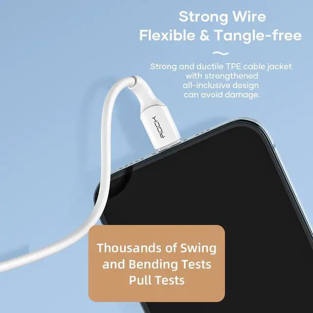 Alt view image 3 of 6 - ROCK 20W PD USB C Cable For iPhone 13 12 Pro Max Fast Charge USB C to Lighting Cable Data Wire Cord Phone Charger Type C Cable 1M