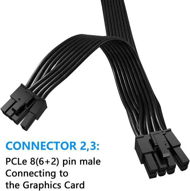 Alt view image 3 of 3 - 8Pin Male to Dual PCIe 8Pin (6+2) Male PCIe GPU 2 in 1 Splitter Power Cable for Corsair CoolerMaster Thermaltake Modular Power
