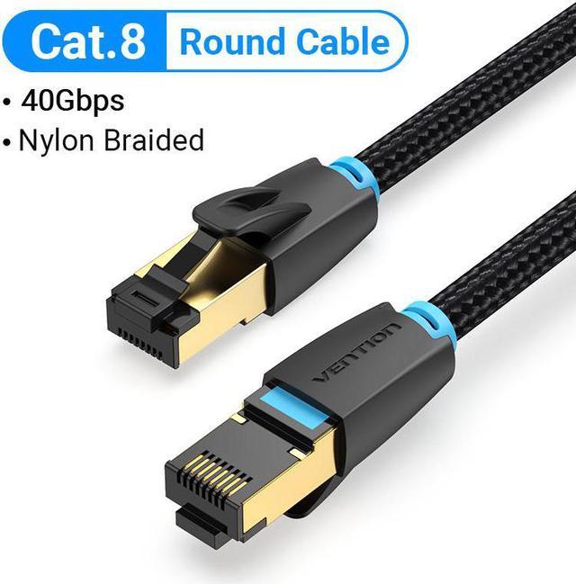 Tomorrow-Max Cat8 Ethernet Cable SFTP 40Gbps Super Speed RJ45 Network Cable  Gold Plated Connector for Router Modem CAT 8 Lan Cable 30AWG Nylon  Braided-RoundC(1.64ft) 