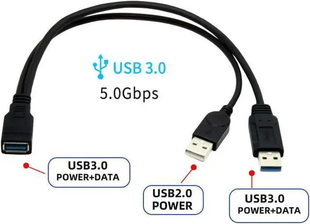 Alt view image 3 of 7 - USB 3.0 Splitter Y Cable USB 1 Female to 2 Male Extra Power Data Extension Cable for 2.5" Mobile Hard Disk