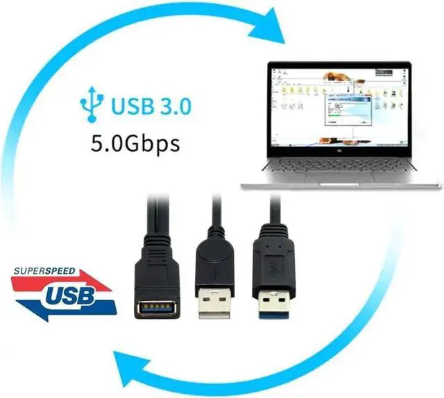Alt view image 4 of 7 - USB 3.0 Splitter Y Cable USB 1 Female to 2 Male Extra Power Data Extension Cable for 2.5" Mobile Hard Disk