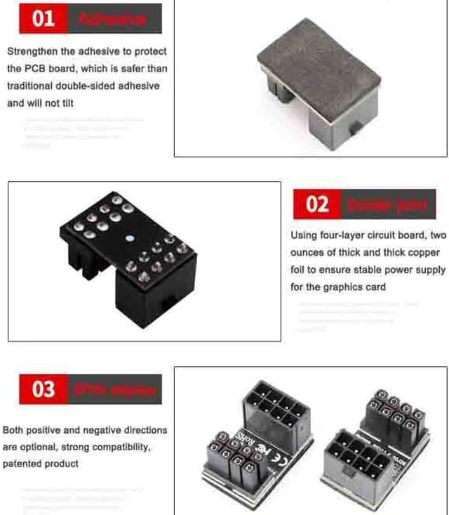Alt view image 4 of 5 - 8pin Graphics Card Power Connector (180° Turning),Computer Cables Graphics Card Power Supply Connector 8PIN Adapter 180° Turning(2 PACK )