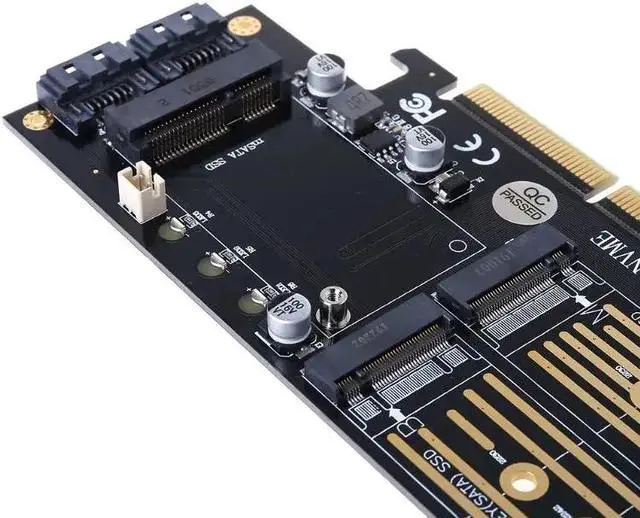 Alt view image 3 of 5 - PCI E 3.0 X16 to M.2 SSD PCIE to M2 Adapter Raiser M Key B Key mSATA 2x7Pin SATA Port NVME M2 SSD AHCI mSATA 3in1 Riser Card83XB