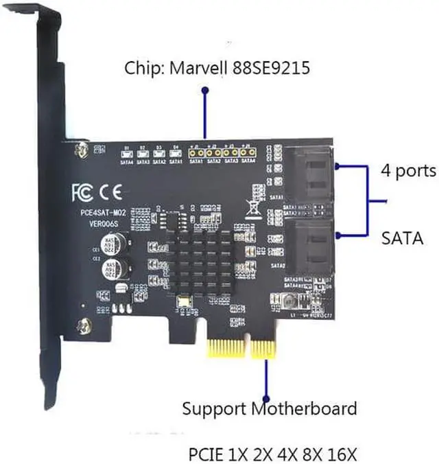 Main image of Marvell 88SE9215 chip SATA III 4 ports PCI-Express controller card support PCI Express x1 x2 x4 x8 x16 motherboard for HDD SSD