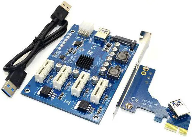 Main image of PCI E X1 to 4PCI E X16 Expansion Kit 1 to 4 Port PCI Express Switch Multiplier HUB 6pin sata USB Riser Card for BTC Miner Mining