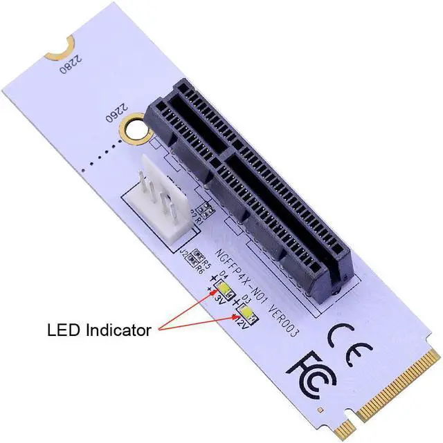 Alt view image 3 of 5 - NGFF M.2 to PCI-E 4X Riser Card M2 Key M to PCIe X4 Adapter with LED Voltage indicator for ETH Bitcoin Miner Mining