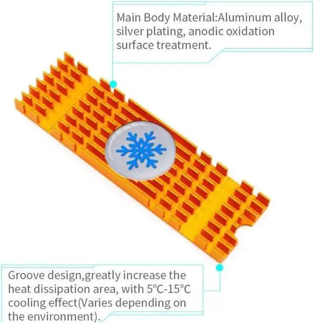 Alt view image 4 of 6 - Aluminium Alloy PCIe NVMe M.2 2280 SSD Heatsinks Radiator Laptop PC Memory Cooling Fan Gold m2 ssd drive