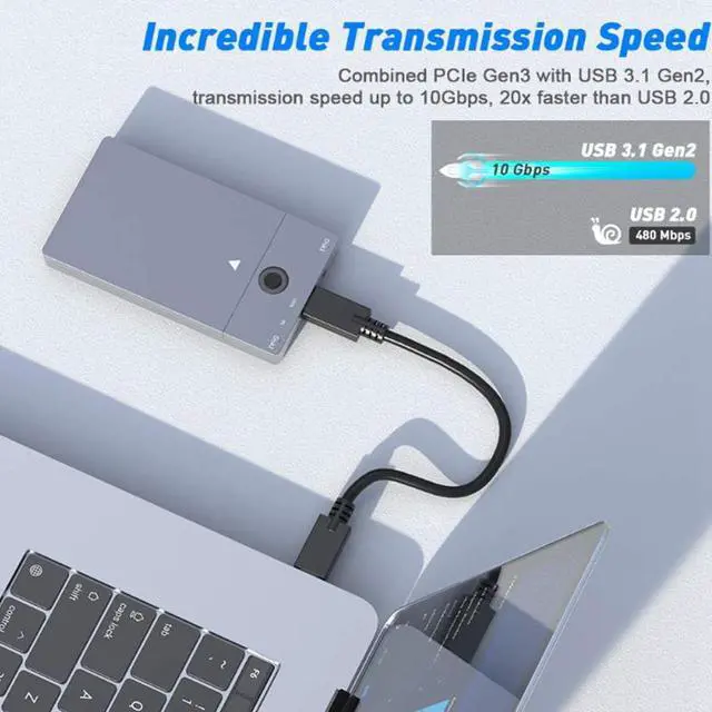Alt view image 4 of 6 - M2 SSD Case NVME Enclosure Offline Clone/Duplicator Function M.2 to USB Type C 3.1 for NGFF PCIE M/B&M Key Box,US plug