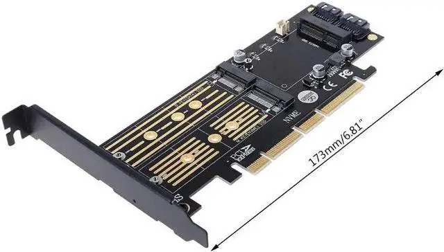 Alt view image 5 of 5 - PCI E 3.0 X16 to M.2 SSD PCIE to M2 Adapter Raiser M Key B Key mSATA 2x7Pin SATA Port NVME M2 SSD AHCI mSATA 3in1 Riser Card83XB