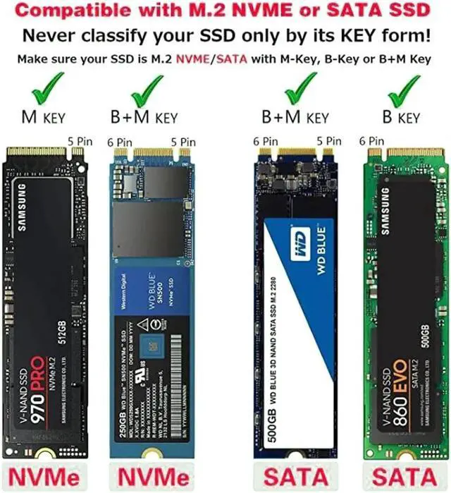 Alt view image 4 of 5 - USB Type C M2 SSD Case NVME PCIE Enclosure M.2 to USB Type C 10Gbps 2TB Hard Drive Enclosure for NVME PCIE NGFF SATA M/B Key SSD