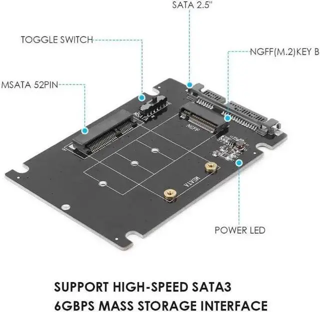 Alt view image 5 of 6 - mSATA & NGFF M2 to SATA Adapter Converter mSATA/NGFF SSD to 2.5inch SATA adaptator Adapter Support mSATA SSD + M.2 NGFF SSD