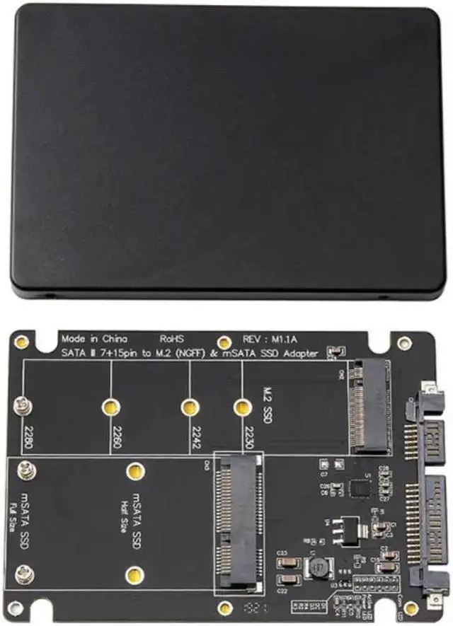 Alt view image 4 of 6 - 2 In 1 NGFF M.2 B M Key Mini PCI E or mSATA SSD to SATA III Adapter Card for Full Msata SSD/ 2230/2242/2260/22x80 M2