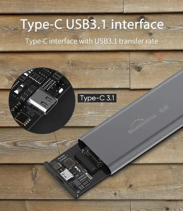 Alt view image 4 of 6 - Blueendless M2 SSD Case NVME Enclosure SSD Case M.2 to USB Type C 3.1 Adapter for NVME PCIE NGFF SATA M/B Key SSD Caddy