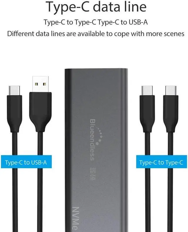 Alt view image 5 of 6 - Blueendless M2 SSD Case NVME Enclosure SSD Case M.2 to USB Type C 3.1 Adapter for NVME PCIE NGFF SATA M/B Key SSD Caddy