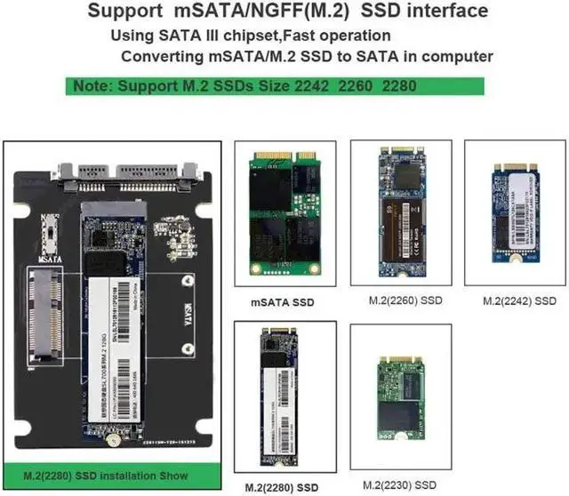 Alt view image 4 of 6 - mSATA & NGFF M2 to SATA Adapter Converter mSATA/NGFF SSD to 2.5inch SATA adaptator Adapter Support mSATA SSD + M.2 NGFF SSD