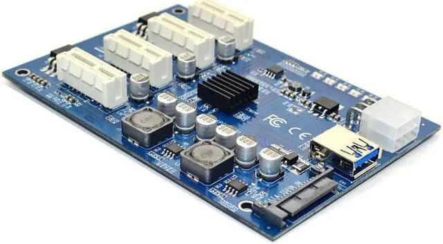 Alt view image 2 of 6 - PCI E X1 to 4PCI E X16 Expansion Kit 1 to 4 Port PCI Express Switch Multiplier HUB 6pin sata USB Riser Card for BTC Miner Mining
