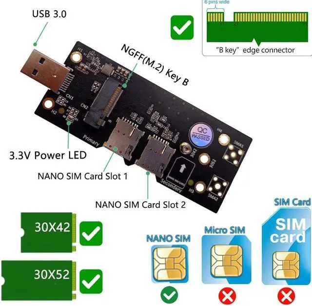 Alt view image 3 of 6 - m.2ngfftous3.0dpteronverterrdexpnsionrdsitdulnnosimrdslotfor3g/4g/5gmodulem2tousriserrdkfgl