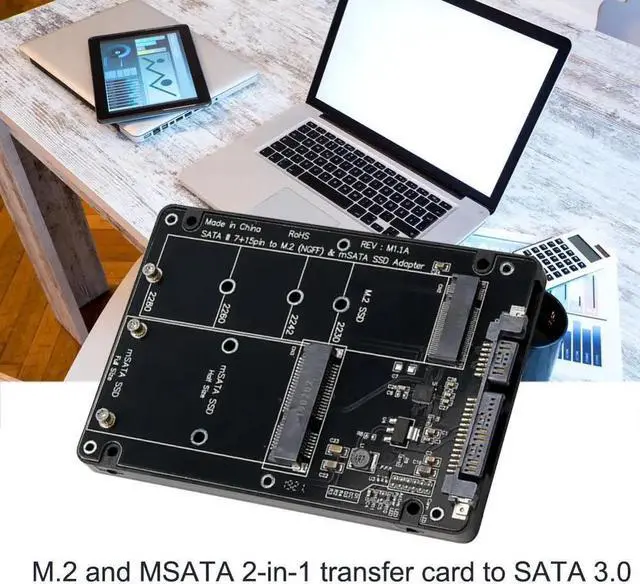 Alt view image 2 of 6 - 2 In 1 NGFF M.2 B M Key Mini PCI E or mSATA SSD to SATA III Adapter Card for Full Msata SSD/ 2230/2242/2260/22x80 M2